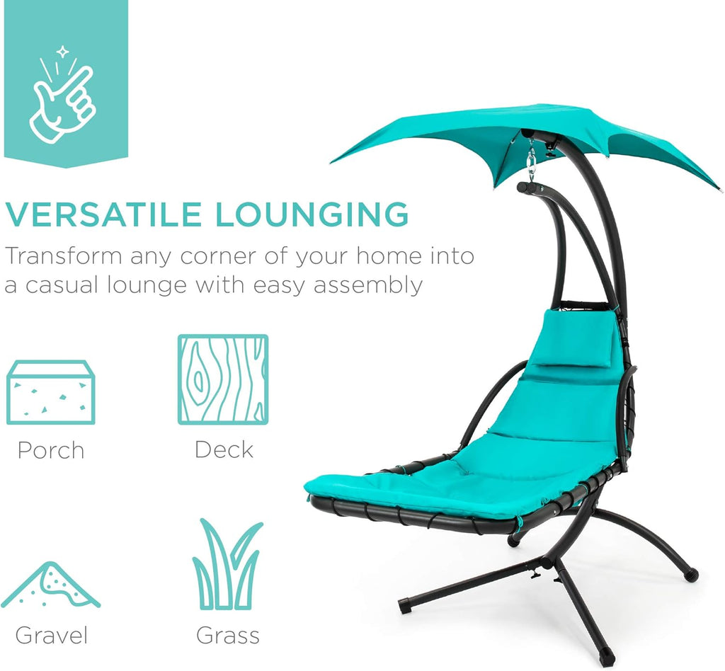 Best Choice Products Outdoor Hanging Curved Steel Chaise Lounge Chair Swing w/Built-in Pillow and Removable Canopy - Charcoal Gray wourant