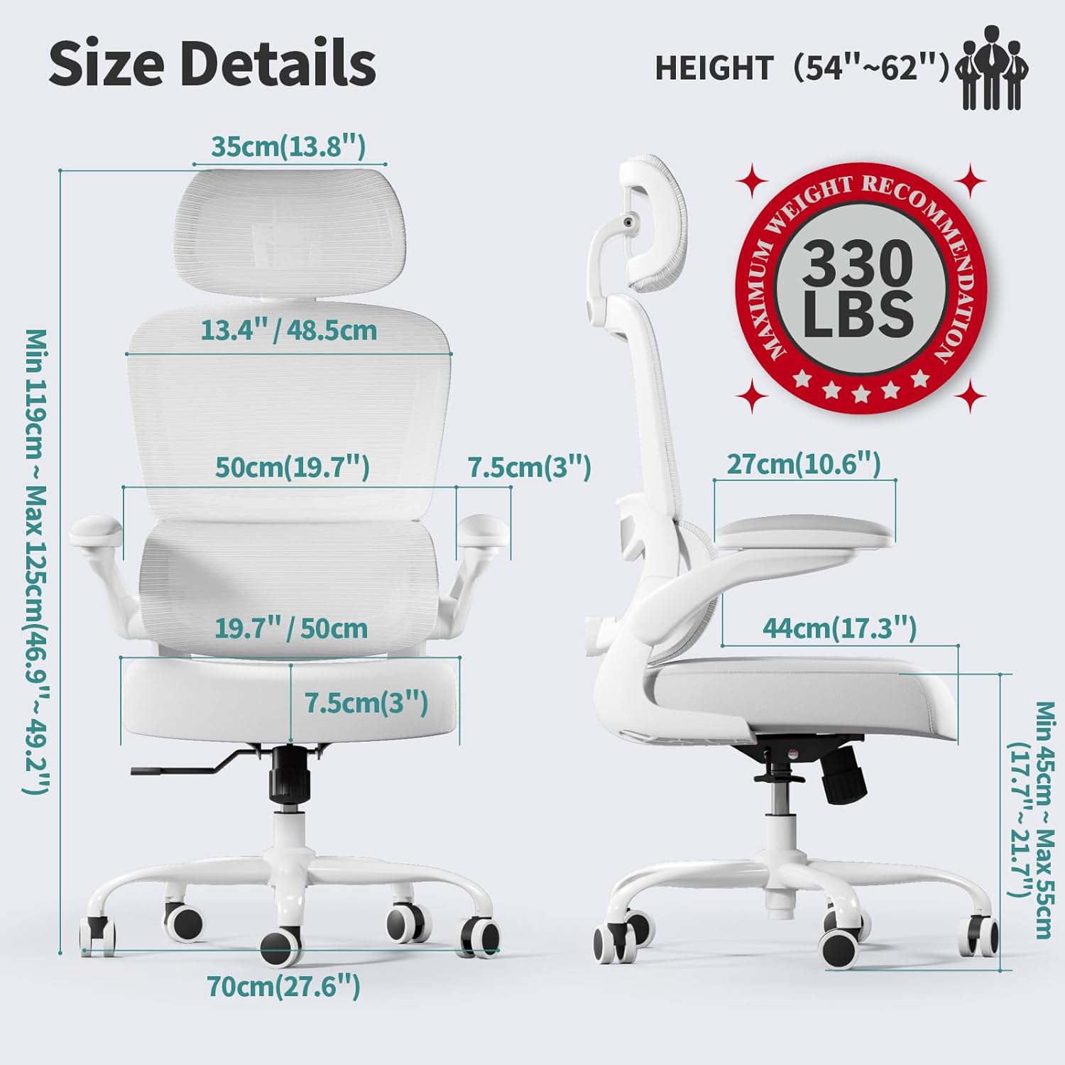 Office Chair Ergonomic Desk Chair, 330 lbs Home Mesh Desk Chair with Wheels, Comfortable Gaming Chair, High Back Office Chair wourant