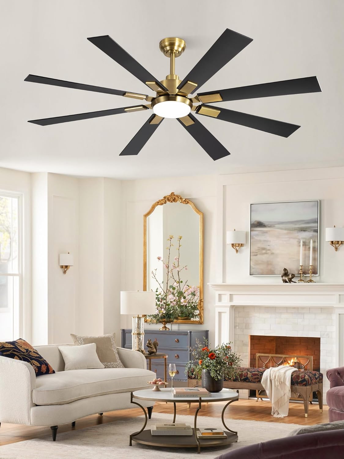 ZMISHIBO 72 inch Large Ceiling Fans with Lights and Remote, Indoor/Outdoor Black Modern Ceiling Fan for Kitchen Living Room Patio, 6 Speed Reversible Quiet DC Motor, 3 CCT, Dual Finish 8 Blades wourant