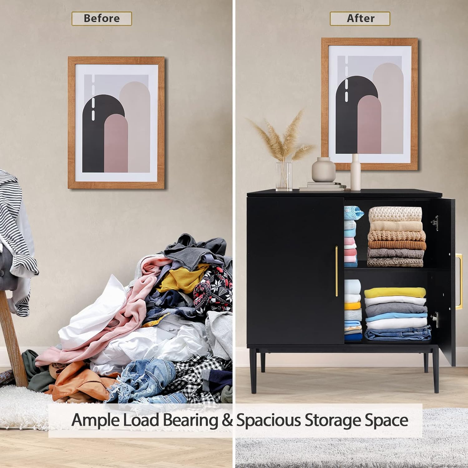 Free Standing Cabinet Black Wood for Living Room, Bedroom, Dining Room, Hallway, Entryway wourant