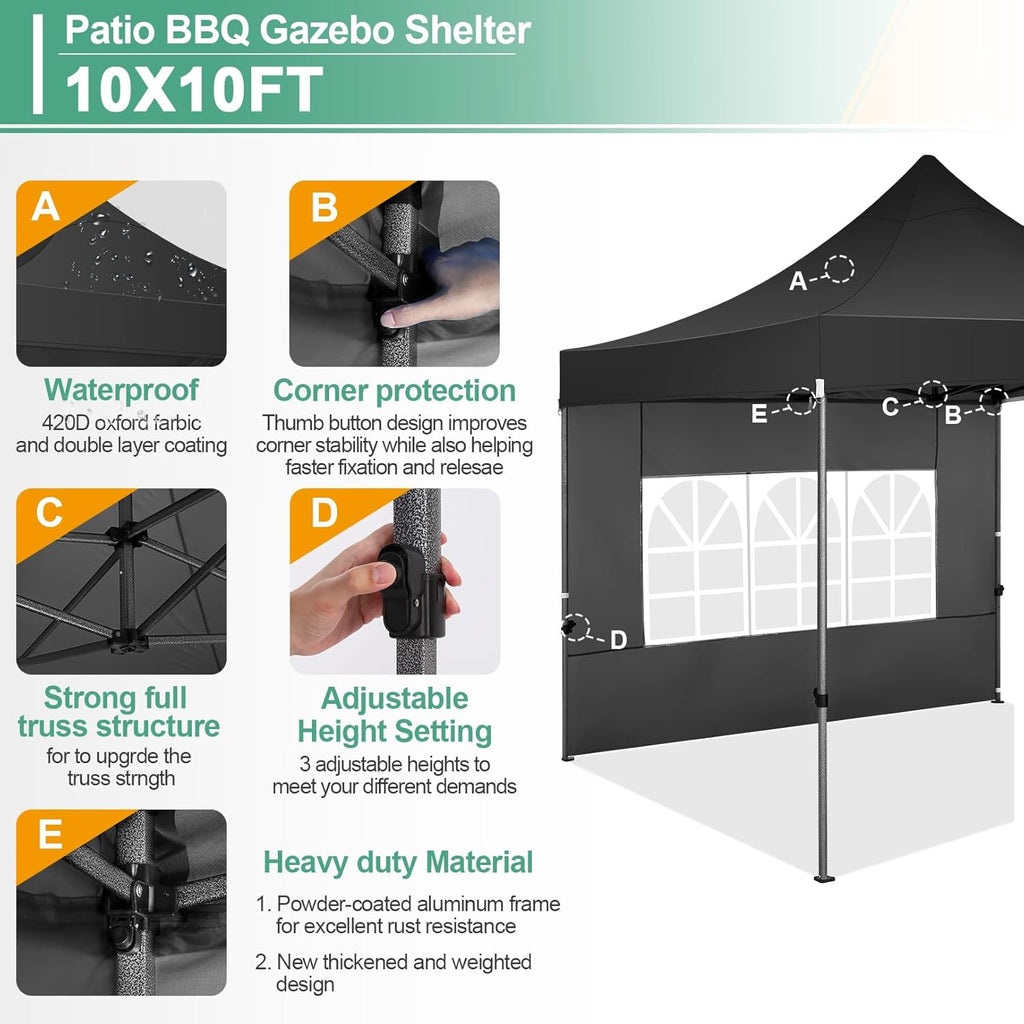 COBIZI 10x20 Heavy Duty Pop up Canopy Tent with 6 sidewalls Easy Up Commercial Outdoor Canopy Wedding Party Tents for Parties All Season Wind & Waterproof Gazebo with Roller Bag,Black(Frame Thickened) wourant
