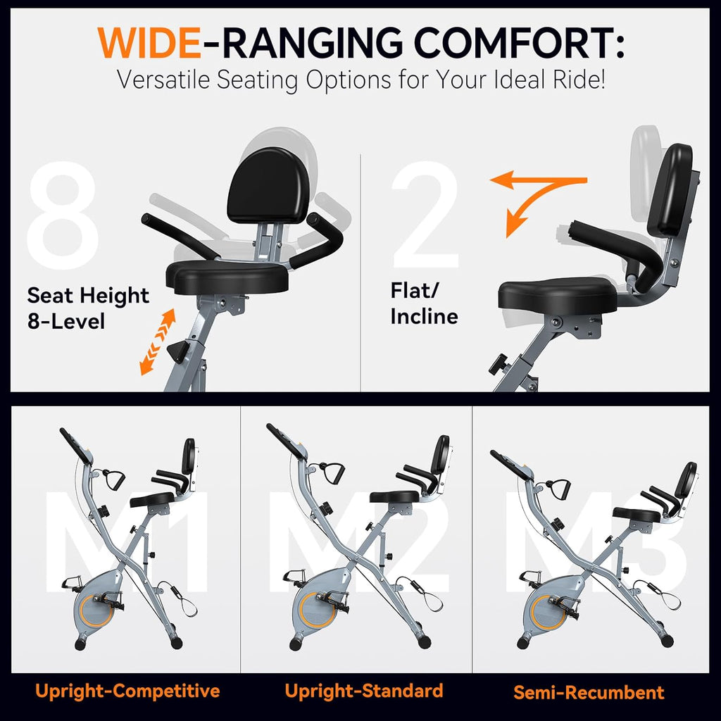 Foldable Exercise Bike Stationary Bikes for Home, 5 IN 1 Indoor Workout Bike, Cycling Bike with 16-Level Quiet Magnetic Resistance, 6.6 LBS Flywheel and 300LBS Capacity, 2025 Designed 817 X-bike wourant