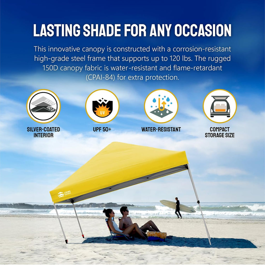 10x10 Pop-Up Awning - One-Click Installation Beach Tent - Outdoor Sunshade Silver Coated Top, 3 Heights and 4 Sand Pockets wourant