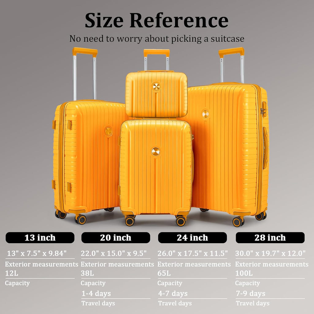 5-piece PP hardshell lightweight travel carry-on luggage set with dual spinner wheels and TSA lock wourant