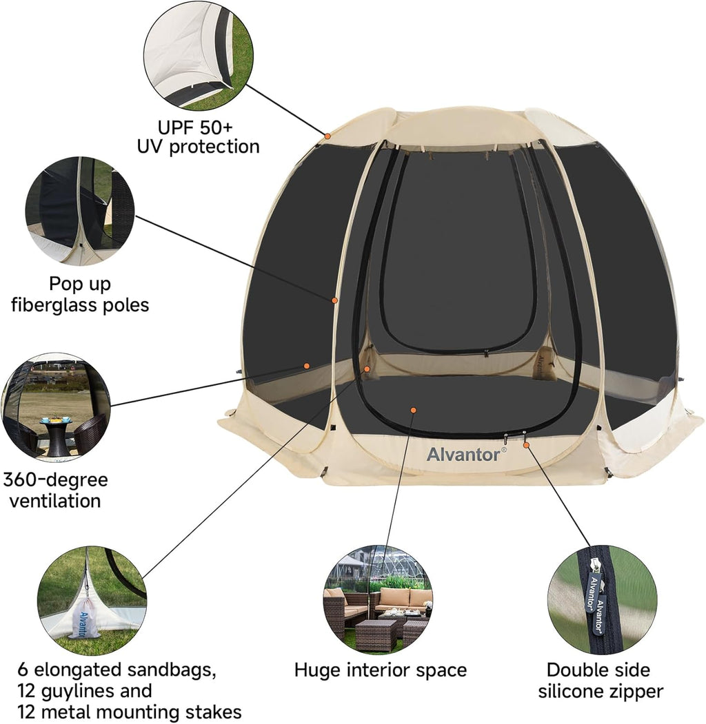 Alvantor Screen House Gazebo, 6-10-15 Person Pop Up Igloo Screened Canopy Tent with Mosquito Netting Sides, Instant UV Resistant Sun Shelter for Garden, Patio, Backyard wourant
