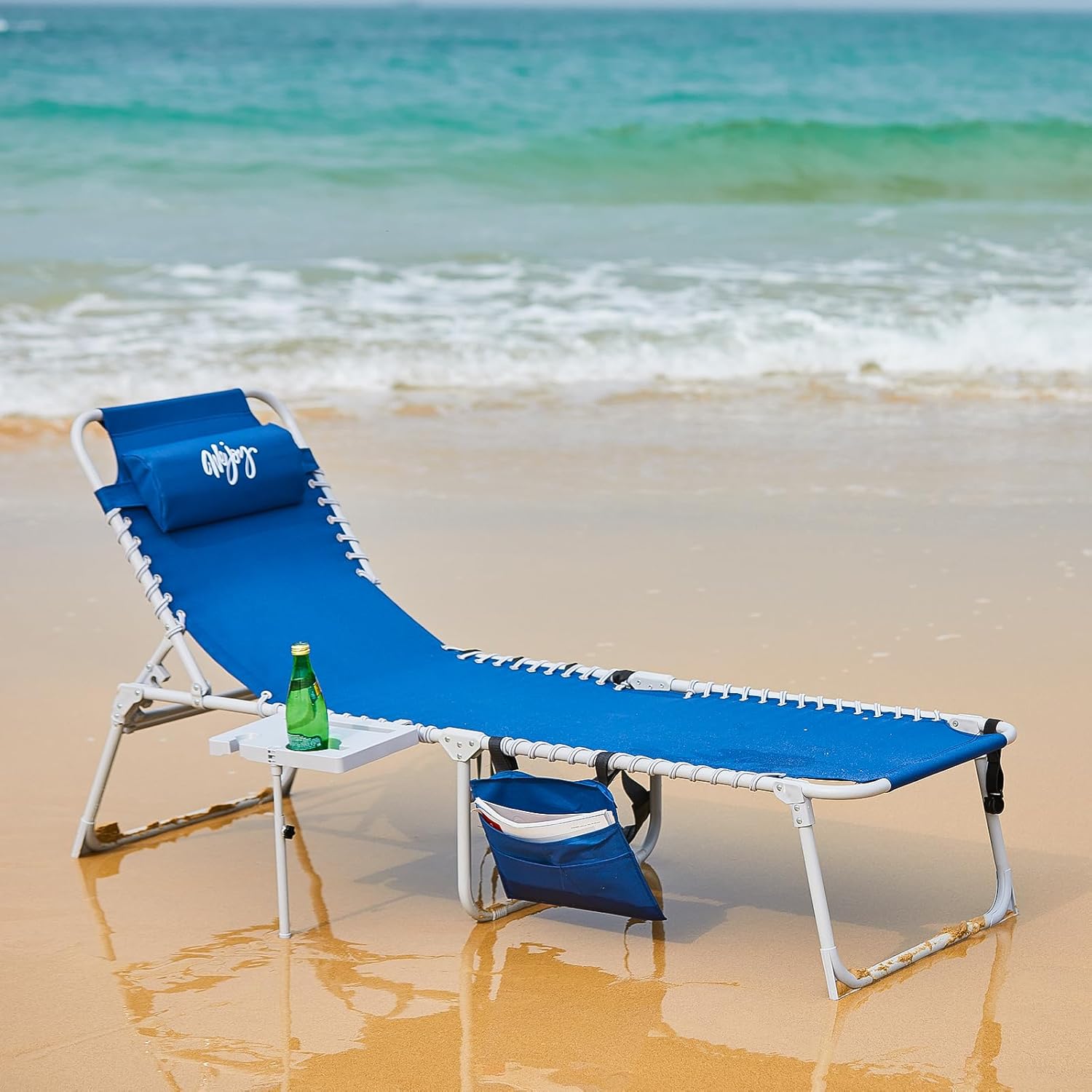 2 Pack Outdoor Chaise Lounge Chair - Portable Folding Patio Pool Lounge Chair, 5 Positions Adjustable Reclining Camping Chair with Side Table,Shoulder Strap, Pillow for Beach Sunbathing Lawn wourant
