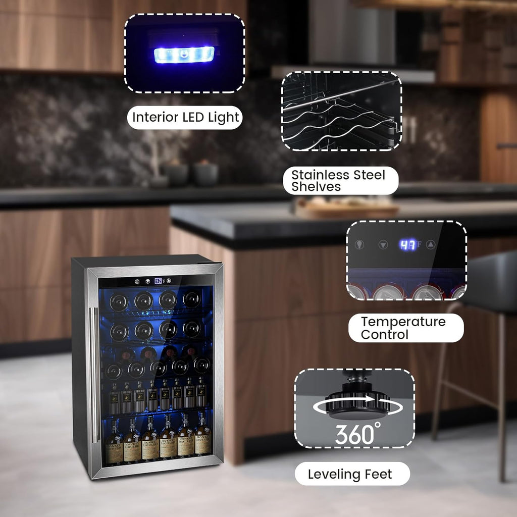 Mini Fridge 130 Can Beverage Refrigerator Cooler, 3.2 Cu.Ft Drink Fridge for Soda Wine Beer, Adjustable Temperature Control for Home Office, Black wourant