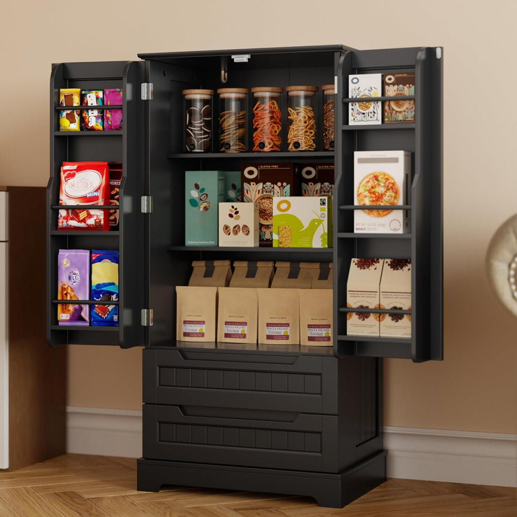 Gizoon Kitchen Pantry Cabinet with Drawers Freestanding Bathroom Storage Cabinet with Doors and Shelves, 47 Inch Small Pantry Cabinet wourant