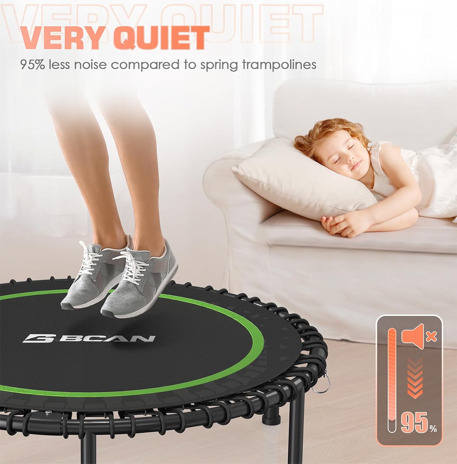 BCAN 450/550 LBS Foldable Mini Trampoline, 40"/48" Fitness Trampoline with Bungees, U Shape Adjustable Foam Handle, Stable & Quiet Exercise Rebounder for Adults Indoor/Outdoor Workout wourant