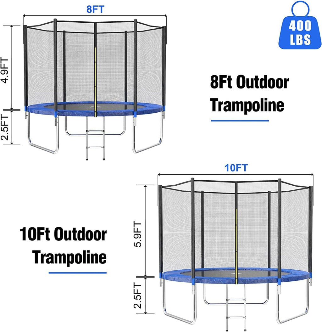 AOTOB 8FT 10FT 12FT 14 FT 15FT Trampoline with Safety Enclosure Net，Outdoor Trampoline with Basketball Hoop, Heavy Duty Jumping Mat and Spring Cover Padding for Kids and Adults, Storage Bag and Ladder wourant