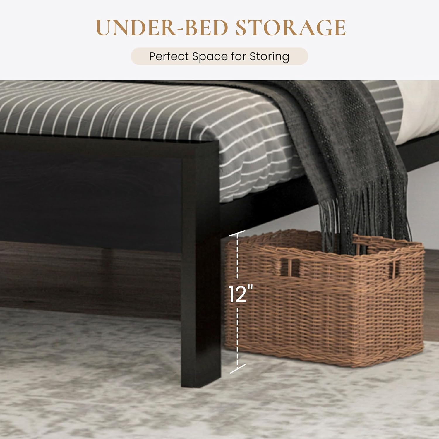 SHA CERLIN 14 Inch Full Size Metal Platform Bed Frame with Wooden Headboard and Footboard wourant