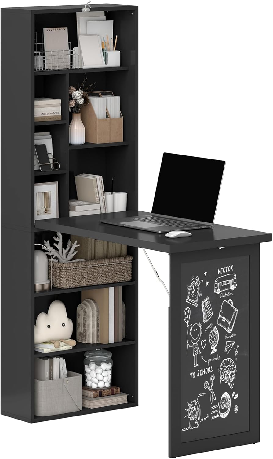 Folding convertible writing desk, wall mounted desk cabinet, multifunctional home office workstation wourant