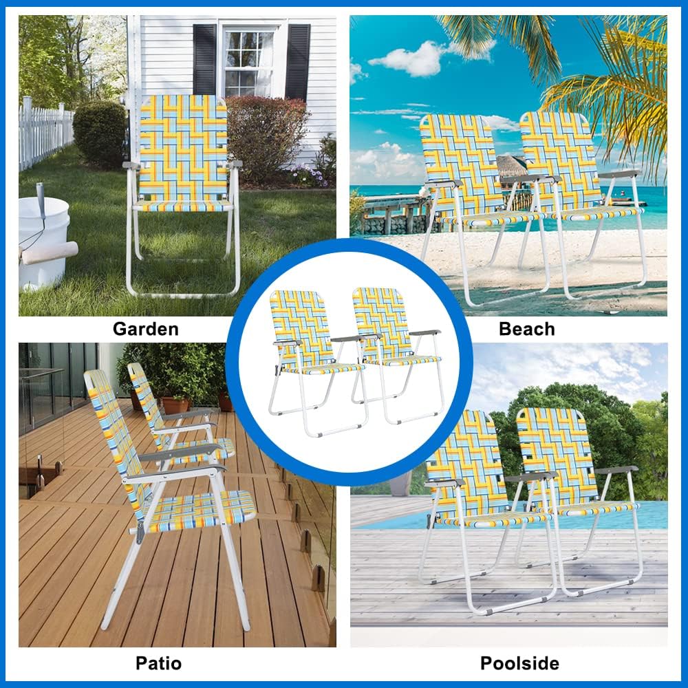 VINGLI Patio Lawn Webbed Folding Chairs Set of 2, Outdoor Beach Portable Lawn Chair Camping Chair Beach Chair wourant