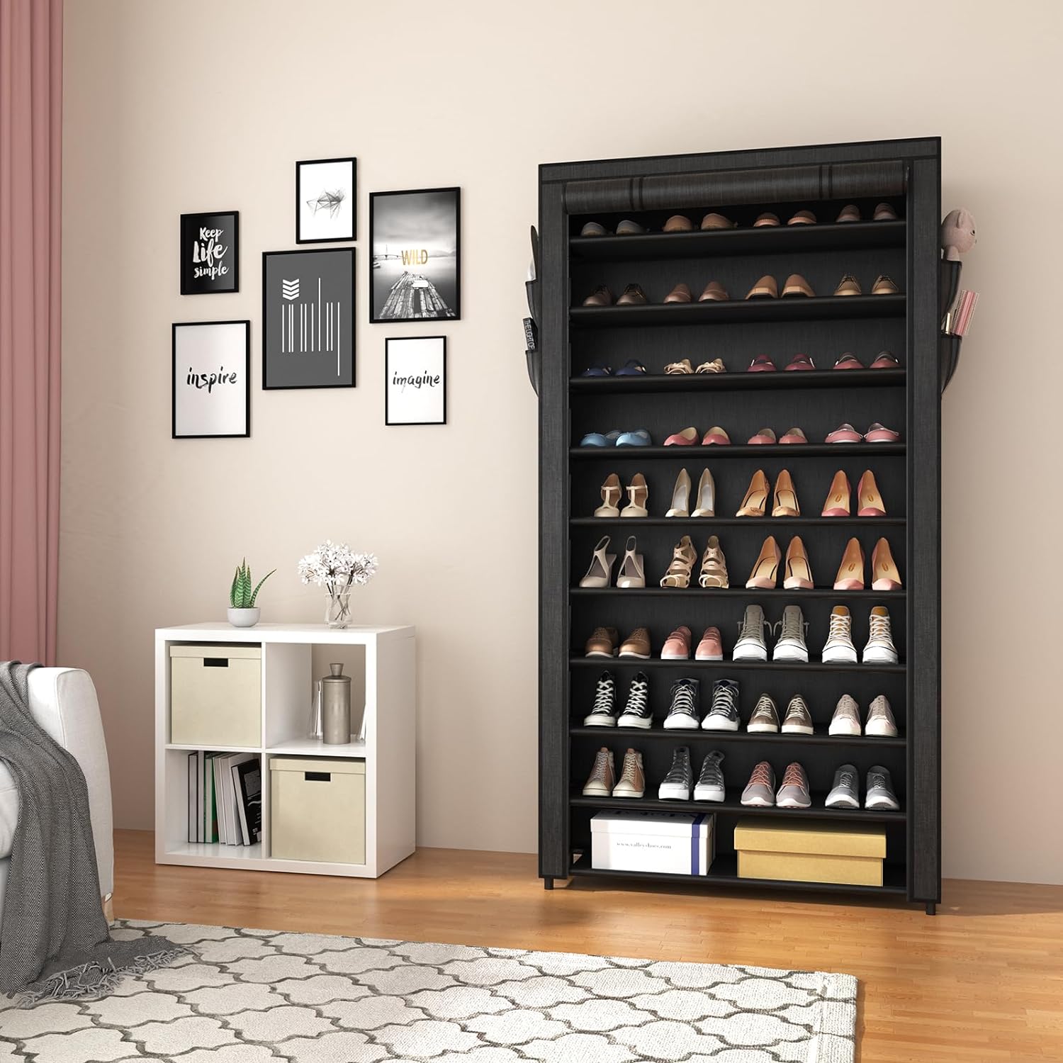 ROJASOP 10 Tier Shoe Rack with Covers Large Capacity Stackable Tall Shoe Shelf Storage wourant