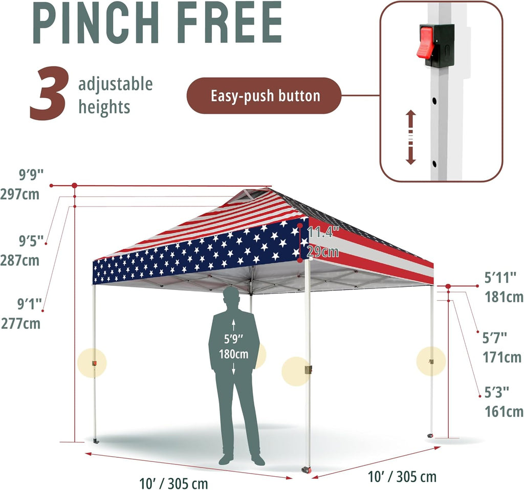 10x10 Pop-Up Awning - One-Click Installation Beach Tent - Outdoor Sunshade Silver Coated Top, 3 Heights and 4 Sand Pockets wourant