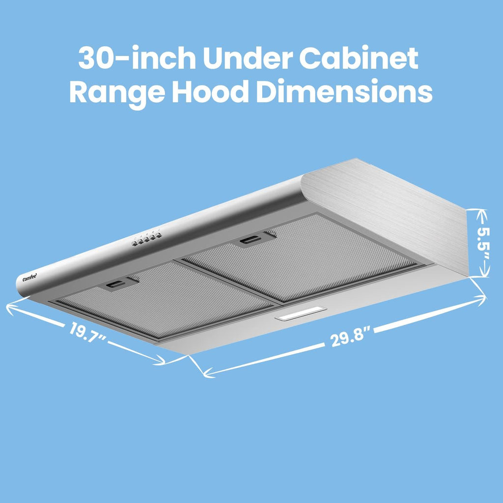 Comfee 30" Under Cabinet Ducted/Ductless Convertible Slim Vent Durable Stainless Steel Kitchen Reusable Filter wourant