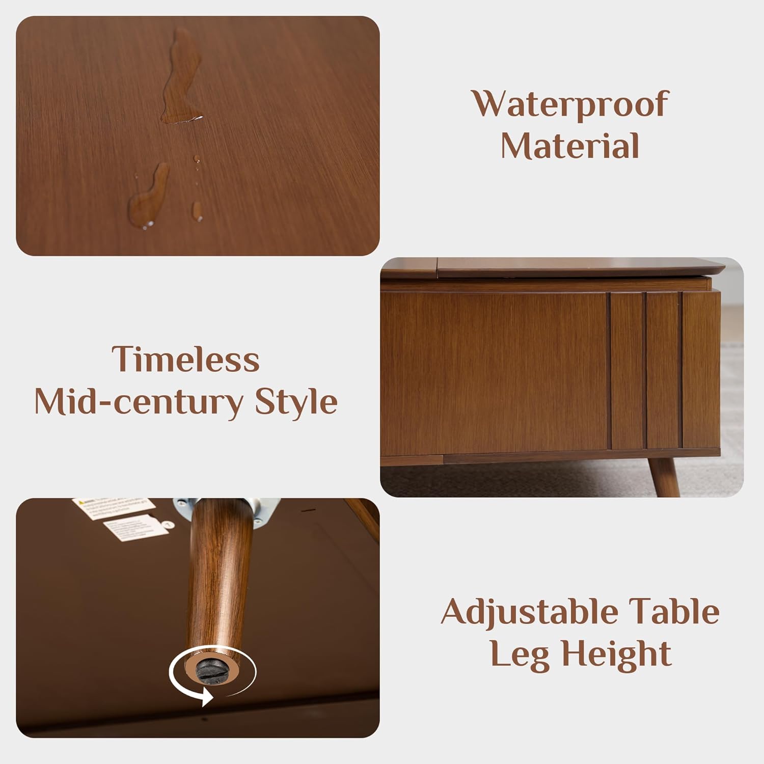 Round Coffee Table with Storage Fluted Center Table with Sliding Cabinet Door for Living Room wourant