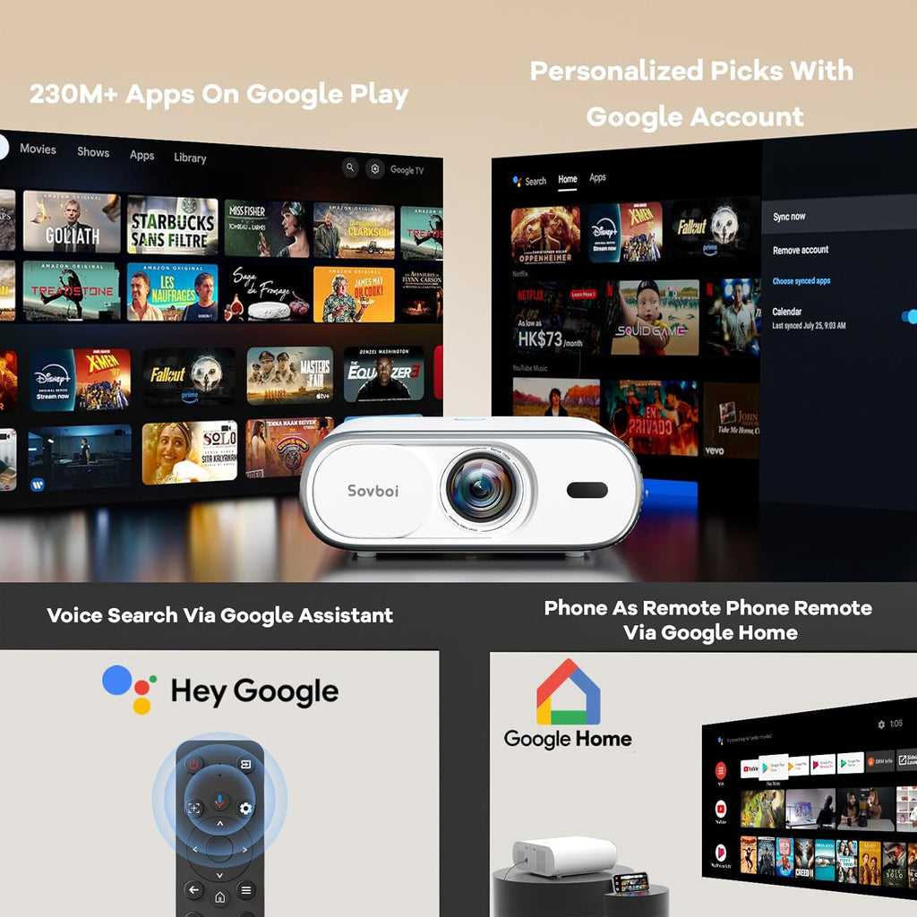 4K Projector Built-in Google TV: 2500 ANSI/Auto Lens Cap & 4D Keystone/Auto Focus wourant