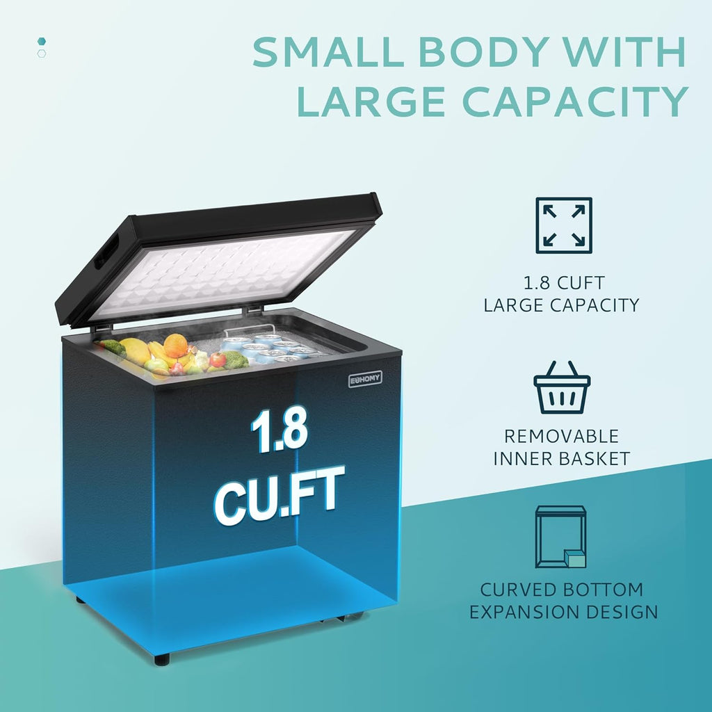 EUHOMY 3.5 Cu.Ft Chest Freezer with Removable Basket, Small Deep Freezer Adjustable 7 Thermostat, Quiet Mini Freezer Free-Standing Top Door, Energy Saving for Apartment/Garage/Basement/Dorm/Home,Black wourant