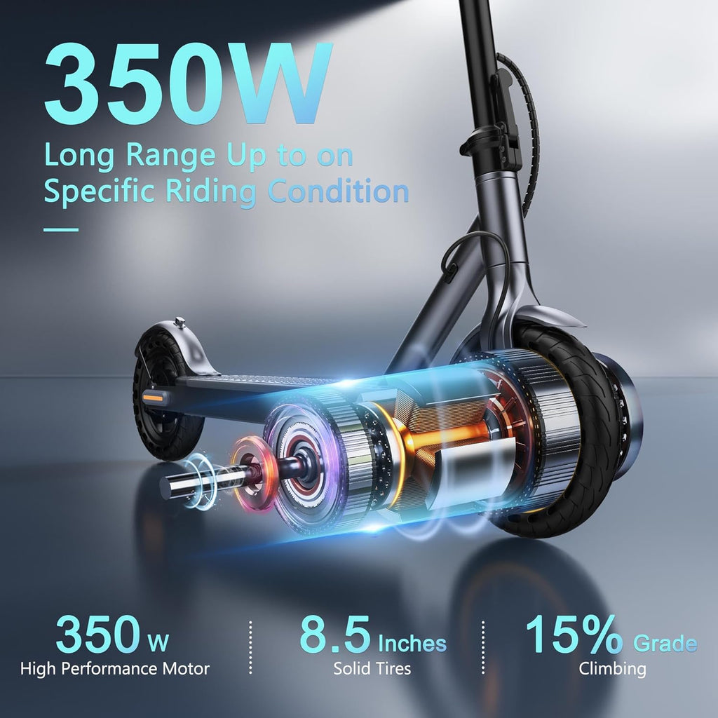 Electric Scooter, 350W/500W Powerful Motor, 8.5"/10" Solid Tires, 19/22Mph, 28/21/12 Miles Range,Dual Braking wourant