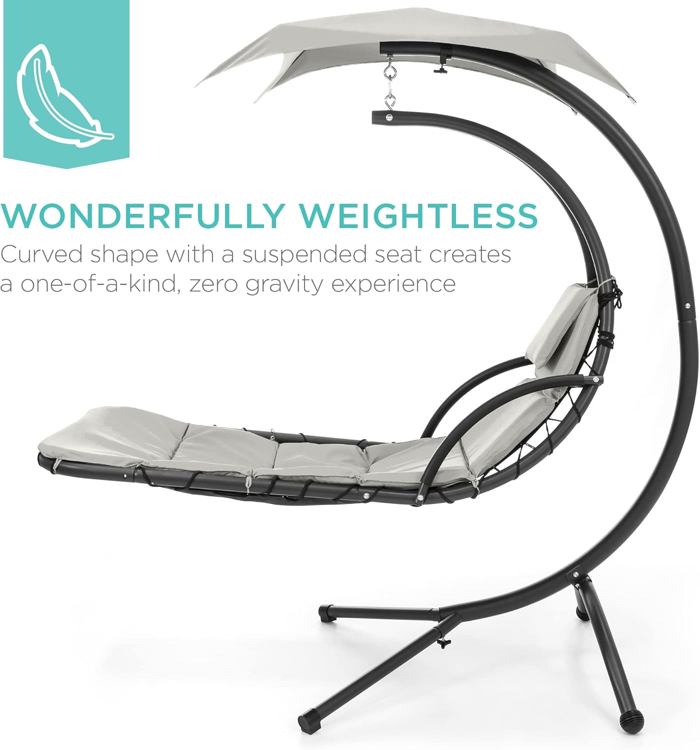 Best Choice Products Outdoor Hanging Curved Steel Chaise Lounge Chair Swing w/Built-in Pillow and Removable Canopy - Teal wourant