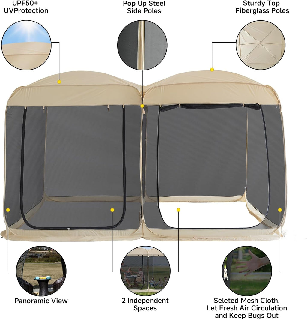 Alvantor Screen House Gazebo, 6-10-15 Person Pop Up Igloo Screened Canopy Tent with Mosquito Netting Sides, Instant UV Resistant Sun Shelter for Garden, Patio, Backyard wourant