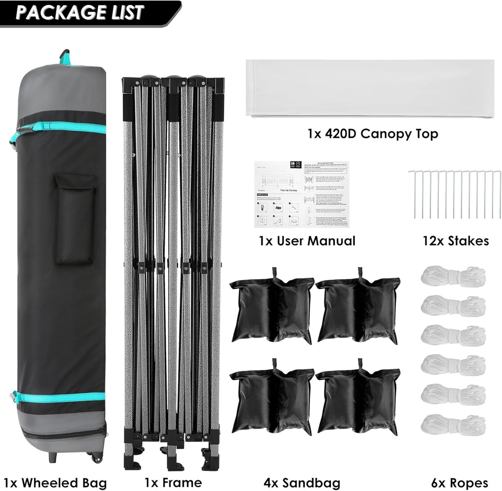 COBIZI 10x20 Heavy Duty Pop up Canopy Tent with 6 sidewalls Easy Up Commercial Outdoor Canopy Wedding Party Tents for Parties All Season Wind & Waterproof Gazebo with Roller Bag,Black(Frame Thickened) wourant