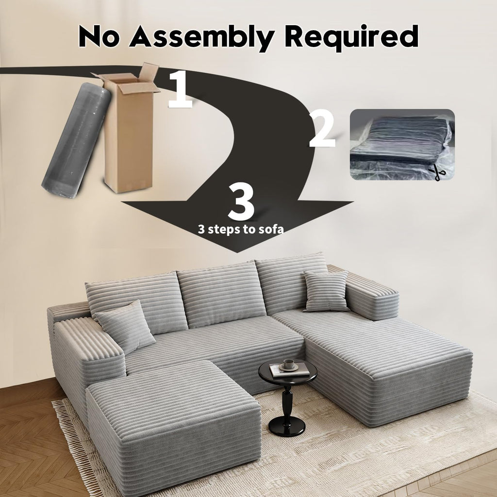 107.5 inch Cloud Modular Sectional Sofa with L-Shaped Chaise Lounge, Modern Minimalist Upholstered Sofa Deep Seating Corner Sofa wourant