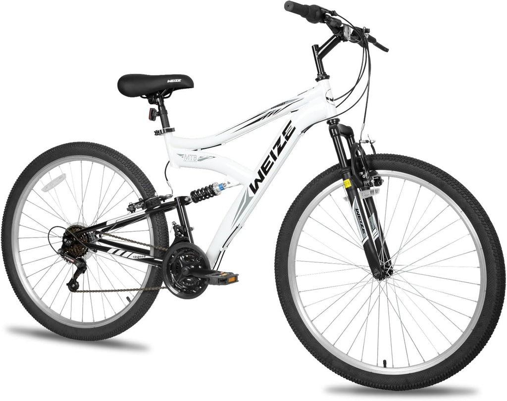 WEIZE Mountain Bike, 26 27.5 inch Outdoor Hybrid Bikes,18-Speed/High-Carbon Steel/Dual Full Suspension, Adjustable Ergonomic Seat for Men Women Adult, MTB Bicycle with Suspension Fork,Sleek Colors wourant