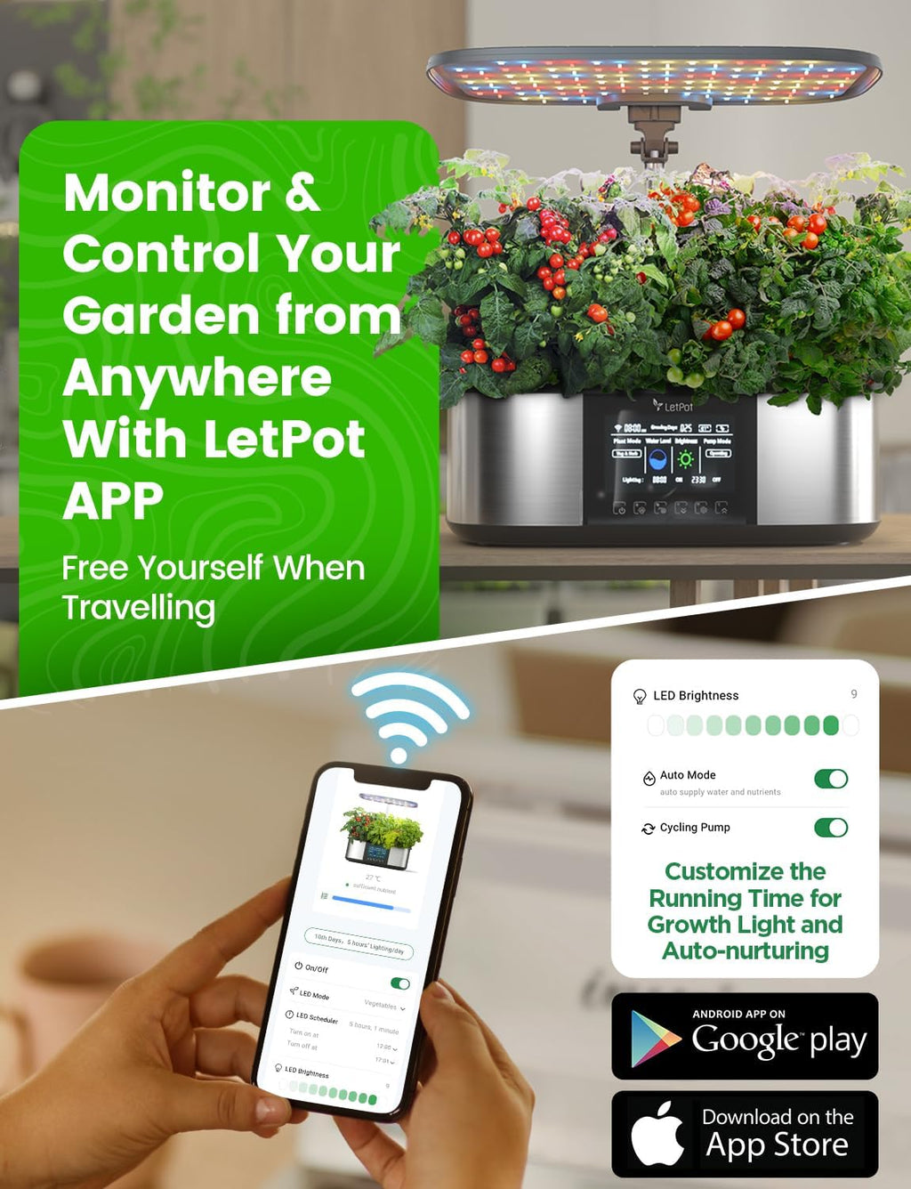 Hydroponic Planting System, 12 Indoor Smart Herb Garden Set, Indoor Garden, App and WiFi Control, with 24W Grow LED, 5.5L Water Tank, Pump System, Automatic Timer wourant