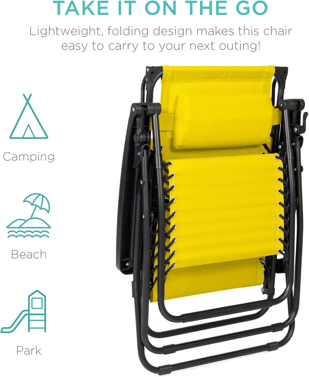 Best Choice Products Folding Zero Gravity Outdoor Recliner Patio Lounge Chair w/Adjustable Canopy Shade, Headrest, Side Accessory Tray, Textilene Mesh - Peacock Blue wourant