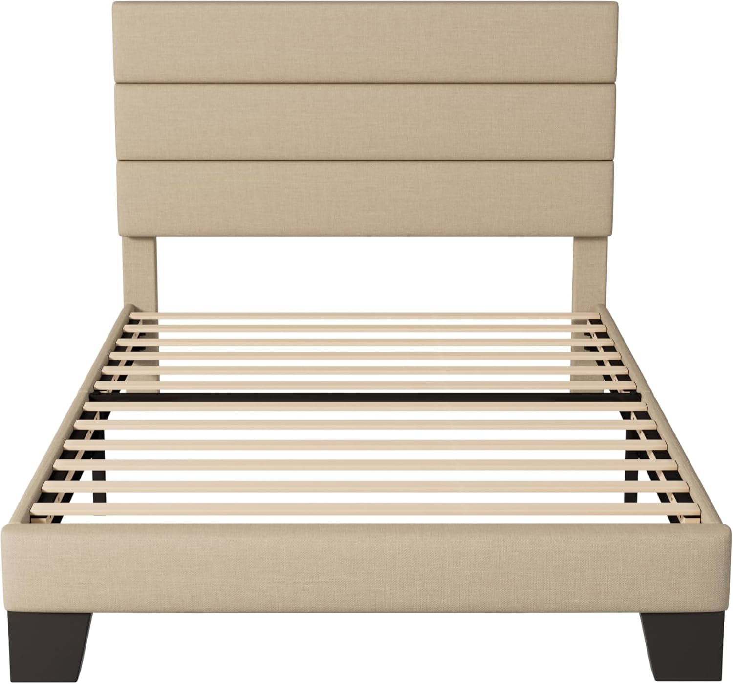 Allewie Queen Size Platform Bed Frame Fabric Upholstered Headboard Wooden Slats Support wourant