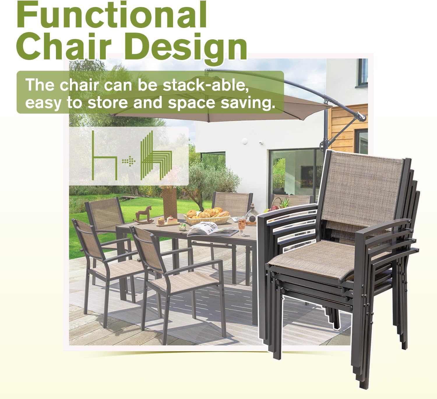Homall Patio Dining Set 7 Pieces Outdoor Furniture with Large Table and 6 Textilene Chairs for Porch, Brown wourant