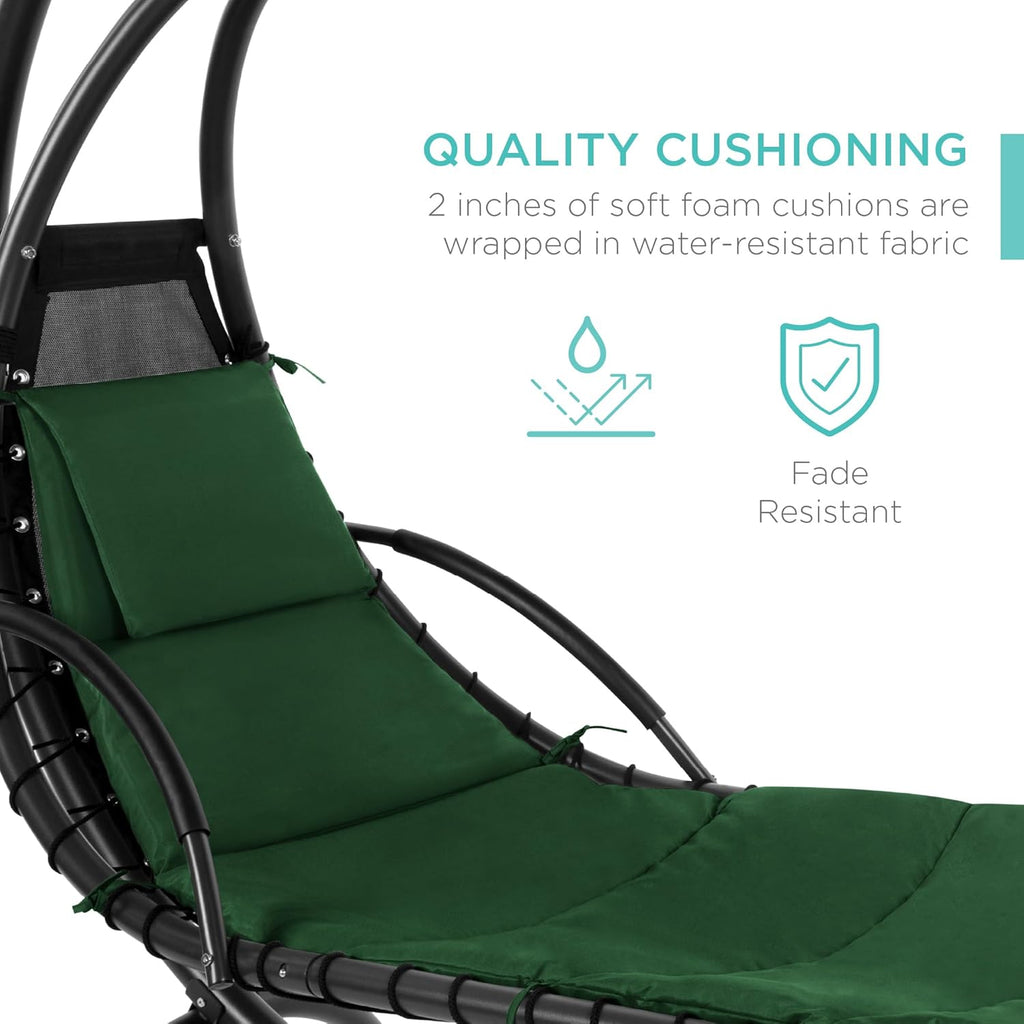 Best Choice Products Outdoor Hanging Curved Steel Chaise Lounge Chair Swing w/Built-in Pillow and Removable Canopy - Charcoal Gray wourant