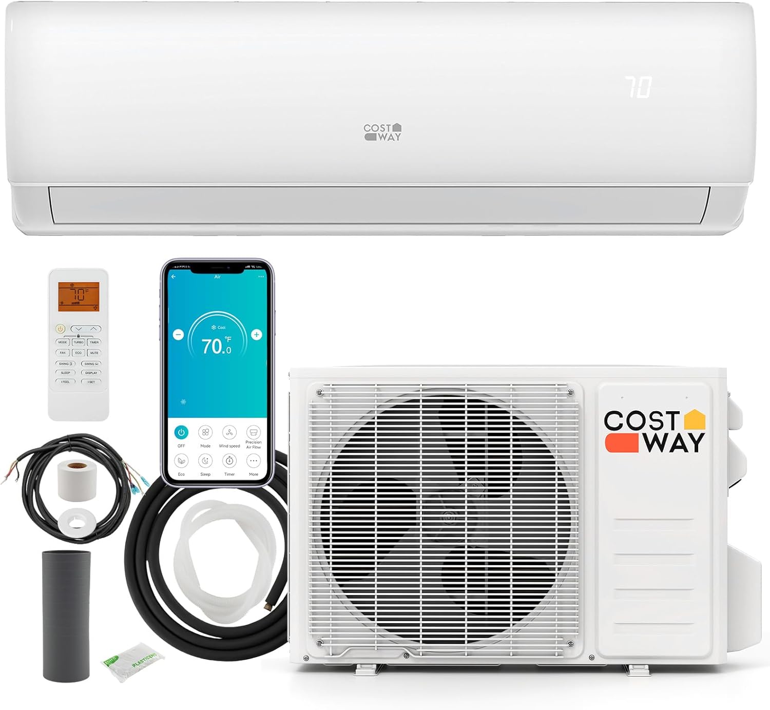 COSTWAY 11500 BTU Mini Split Air Conditioner 115V 17 SEER2 Wifi Enabled Inverter Air Conditioner wourant