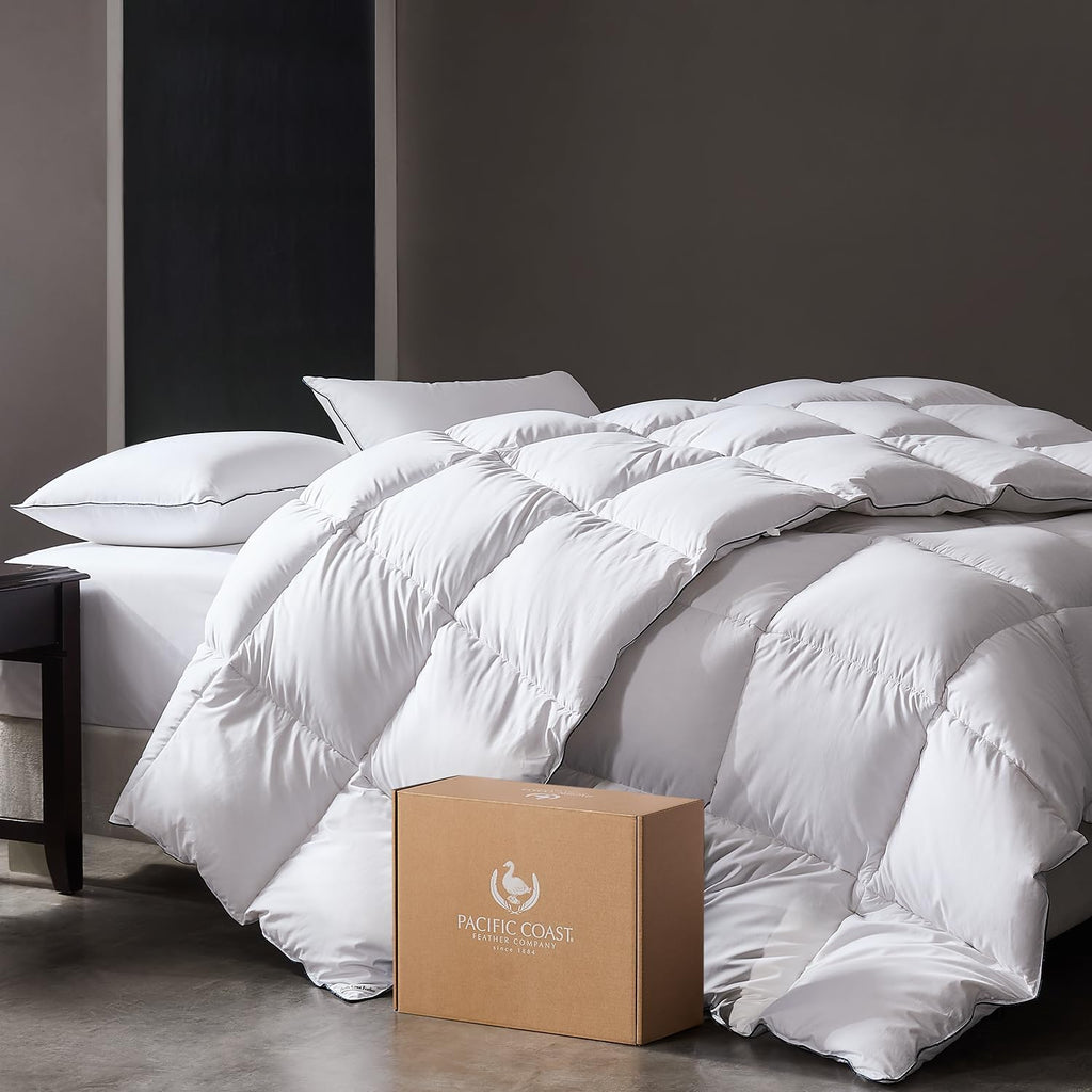 PACIFIC COAST Goose Feather Down Comforters Queen Size, 100% Cotton Extra Fluffy White Duvet Insert, Soft, Breathable, All Season Hotel Luxury Bedding Comforters, 8 Corner & Center Loops (90"x90") wourant