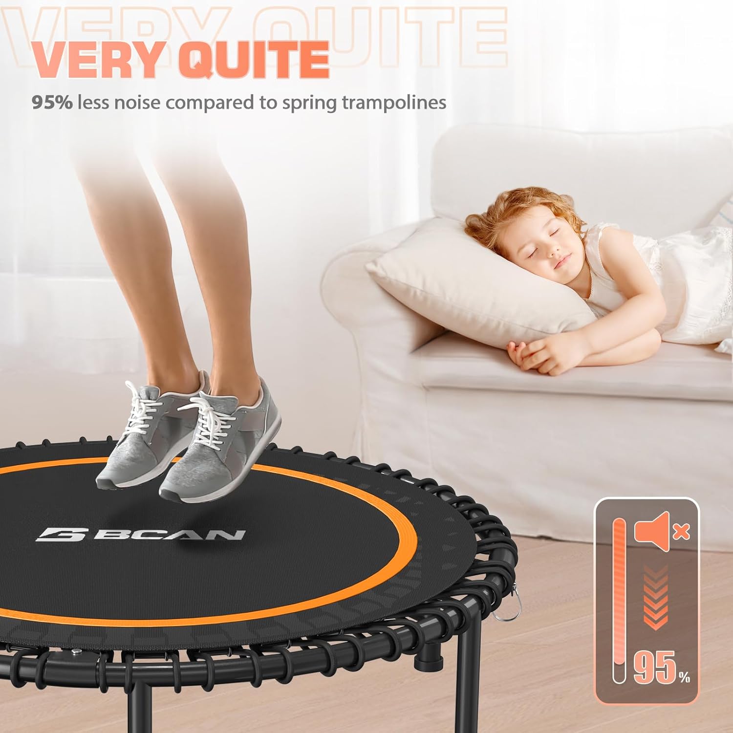 BCAN 450/550 LBS Foldable Mini Trampoline, 40"/48" Fitness Trampoline with Bungees, U Shape Adjustable Foam Handle, Stable & Quiet Exercise Rebounder for Adults Indoor/Outdoor Workout wourant