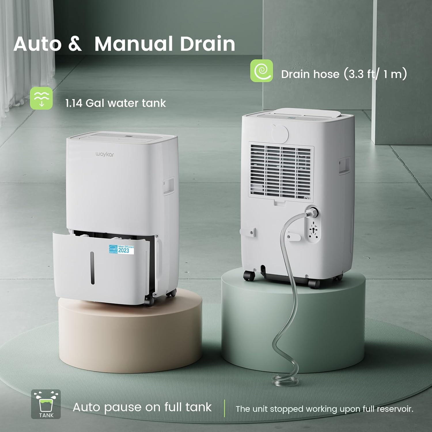 Waykar 2000 Sq. Ft Dehumidifier for Home and Basements, with Auto or Manual Drainage, 0.66 Gallon Water Tank Capacity wourant