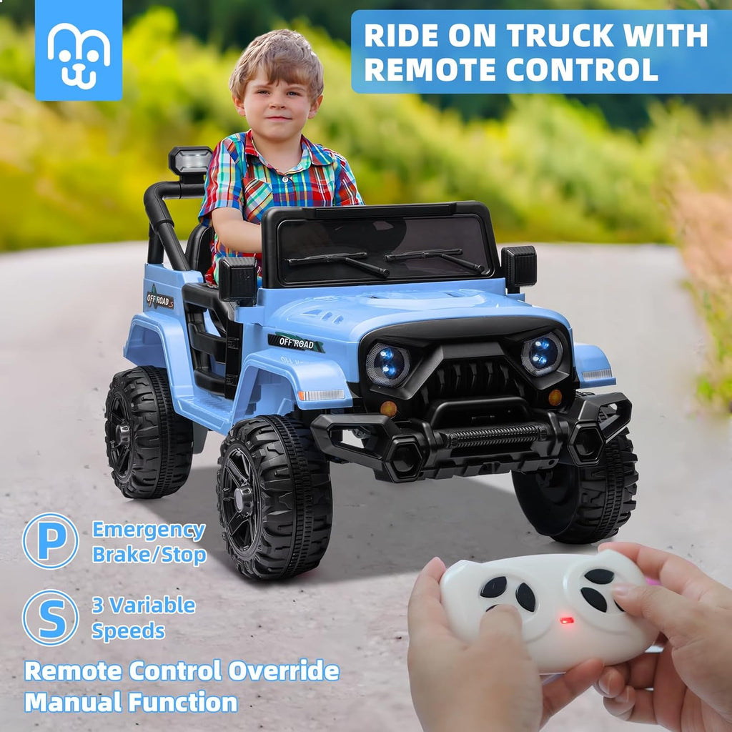 12V Kids Electric Ride on Truck Car Remote Control, Twin 35W Motors 3.5MPH Max Speed, Bluetooth USB Music Player, 4 Wheels Suspension LED Lights Safety Belt, Gift for Boy & Girl-Rosy wourant