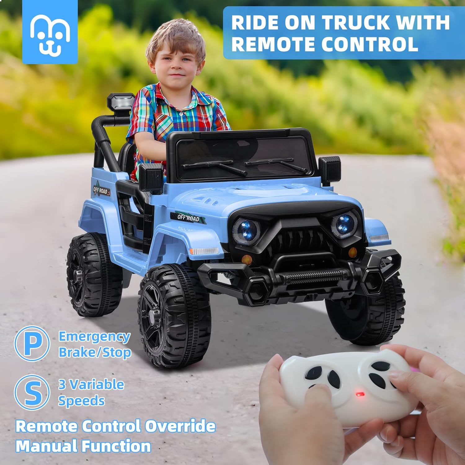 12V Kids Electric Ride on Truck Car Remote Control, Twin 35W Motors 3.5MPH Max Speed, Bluetooth USB Music Player, 4 Wheels Suspension LED Lights Safety Belt, Gift for Boy & Girl-Rosy wourant