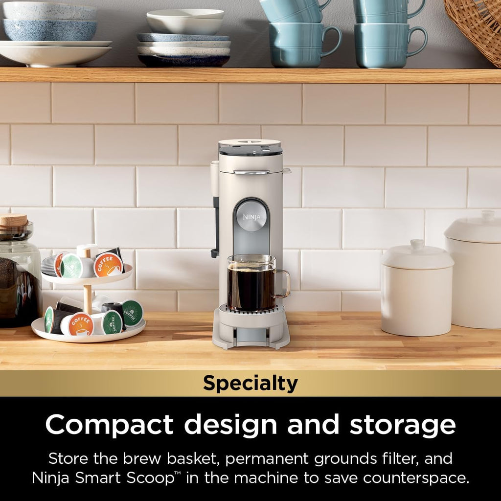 Ninja Pods & Grounds Single-Serve Coffee Maker, K-Cup Pod Compatible, Brews Grounds, Compact Design, 56-oz. Reservoir, 6-oz. Cup to 24-oz. Travel Mug Brew Sizes, Iced Coffee Maker, Stone, PB041ST wourant