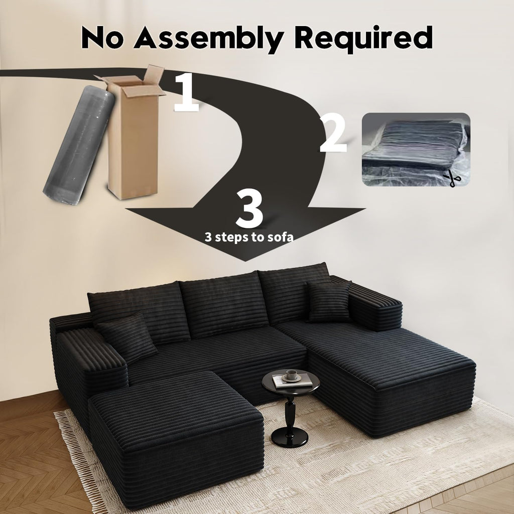 107.5" Cloud Modular Sectional Sofa Couch with L-Shape Chaise,Modern Minimalist Upholstered Couches wourant