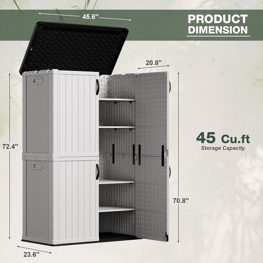Greesum Outdoor Horizontal Storage Shed 27 Cu.ft Resin Large Storage Box for Garden Patio wourant