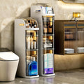 4-Tiers Narrow Bathroom Storage Cabinet 7.1 Slim Bathroom Floor Organizer with Drawers and Tissue Box Plastic Waterproof Mobile Locker wourant