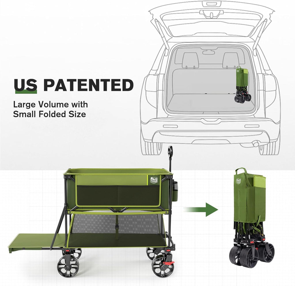 400L Large Capacity Folding Double Decker Cart with Brakes, 54 Inch Extra Long Extended Cart, 450 Pounds Heavy Duty Folding Cart wourant