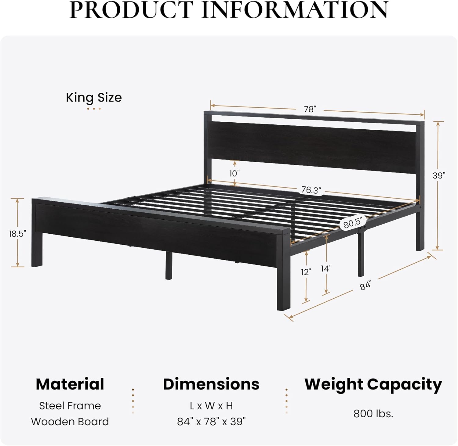 SHA CERLIN 14 Inch Queen Size Metal Platform Bed Frame with Wooden Headboard and Footboard wourant
