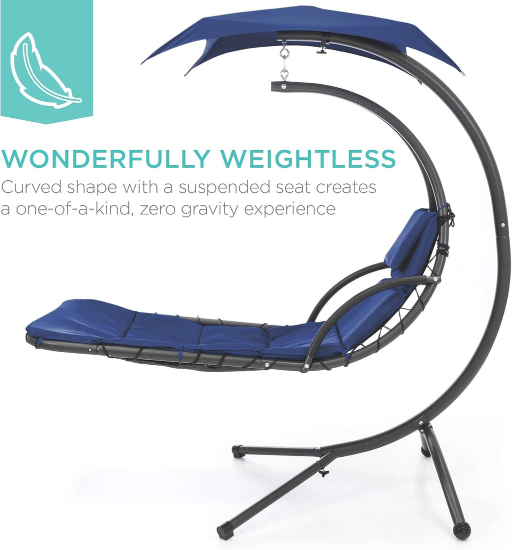 Best Choice Products Outdoor Hanging Curved Steel Chaise Lounge Chair Swing w/Built-in Pillow and Removable Canopy - Charcoal Gray wourant