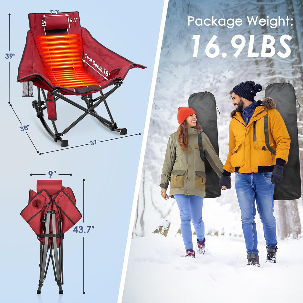 Heated Camping Chair, Extra Large Heated Chair Outdoor Sports Chair with 3 Heat Levels on Back and Seat, Portable Folding Heated Outdoor Chair (Batteries Not Included) wourant