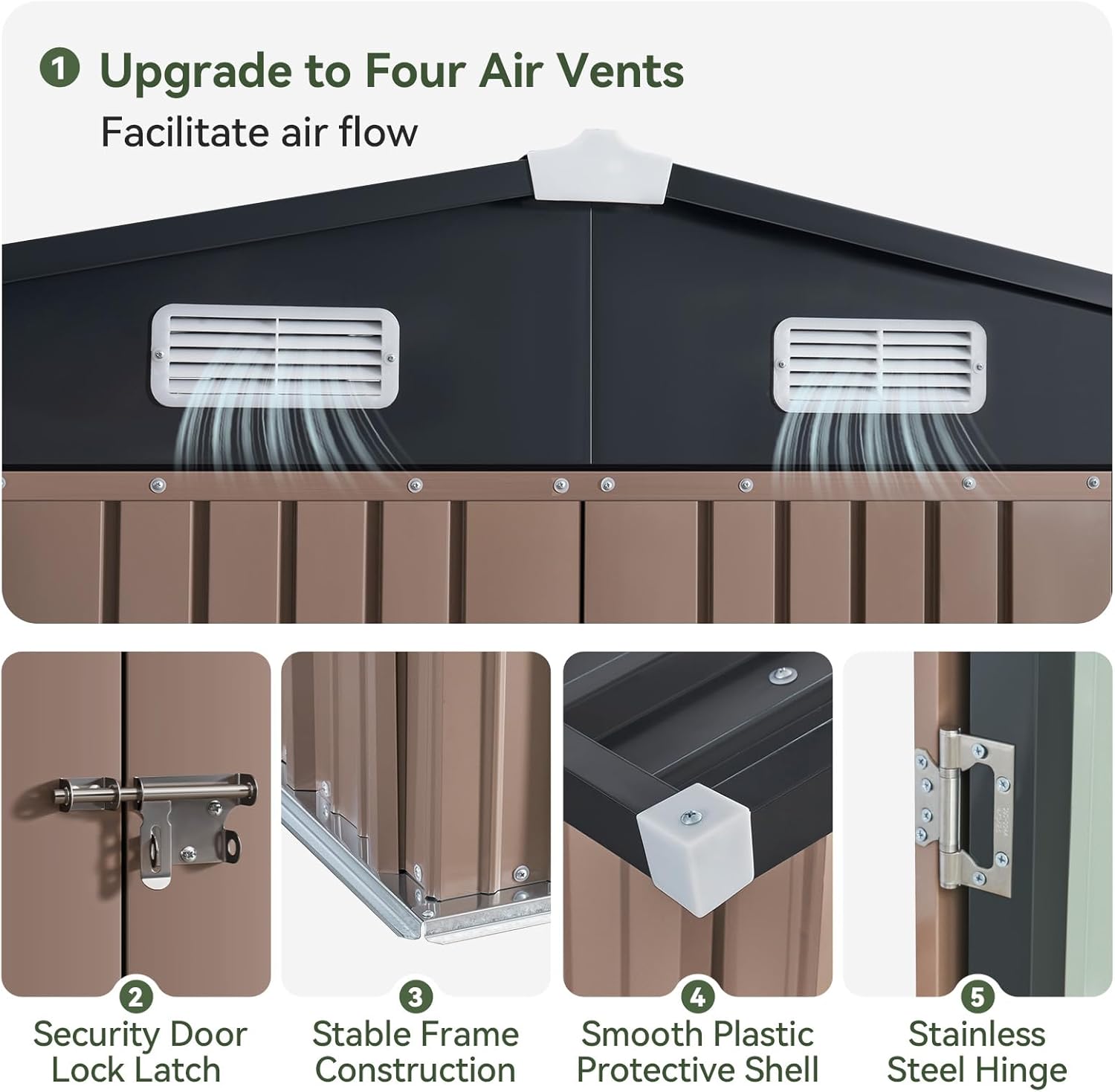 Aoxun 12x10 FT Shed Metal Outdoor Waterproof Storage Shed Steel Utility Garden Tool Shed with Door & Lock Outdoor Storage for Garden Patio Lawn Poolside, Brown wourant