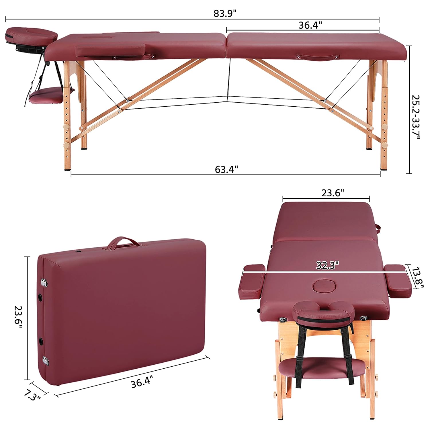 Yaheetech Massage Table Portable Lash Beds Spa Bed Massage Couch Foldable Spa Tables Adjustable 2 Fold with Non-Woven Bag 24 inch, Black wourant